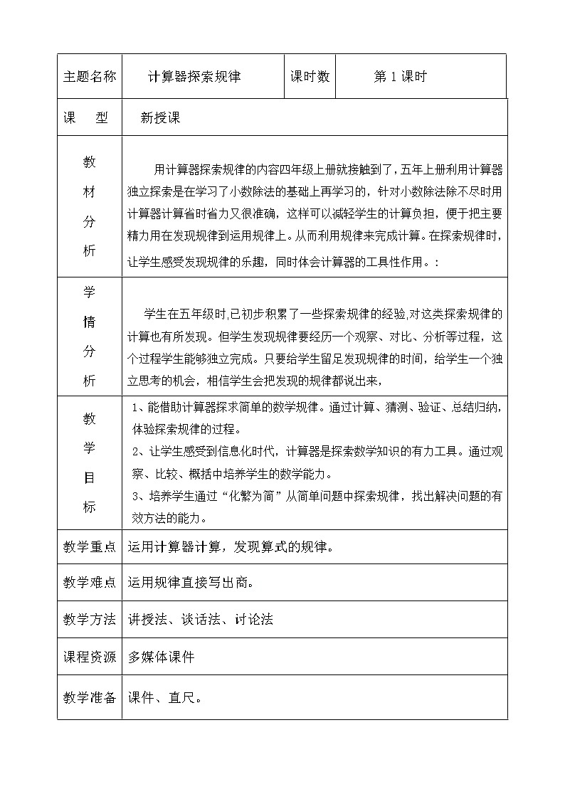 人教版五年级数学上册 3.5 用计算器探索规律教案01