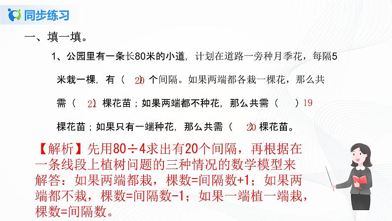 人教版数学五上第七单元《数学广角——植树问题》同步练习PPT第2页