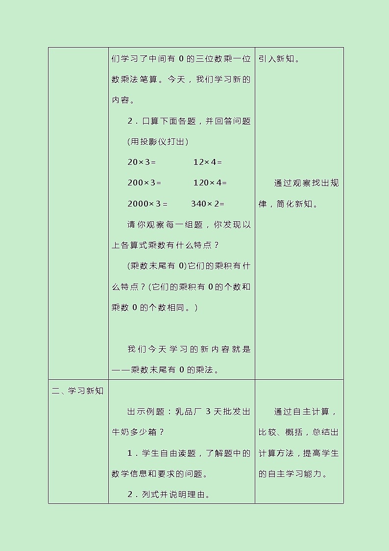 冀教版三上数学 2.6《乘数末尾有0的乘法》教案第2页