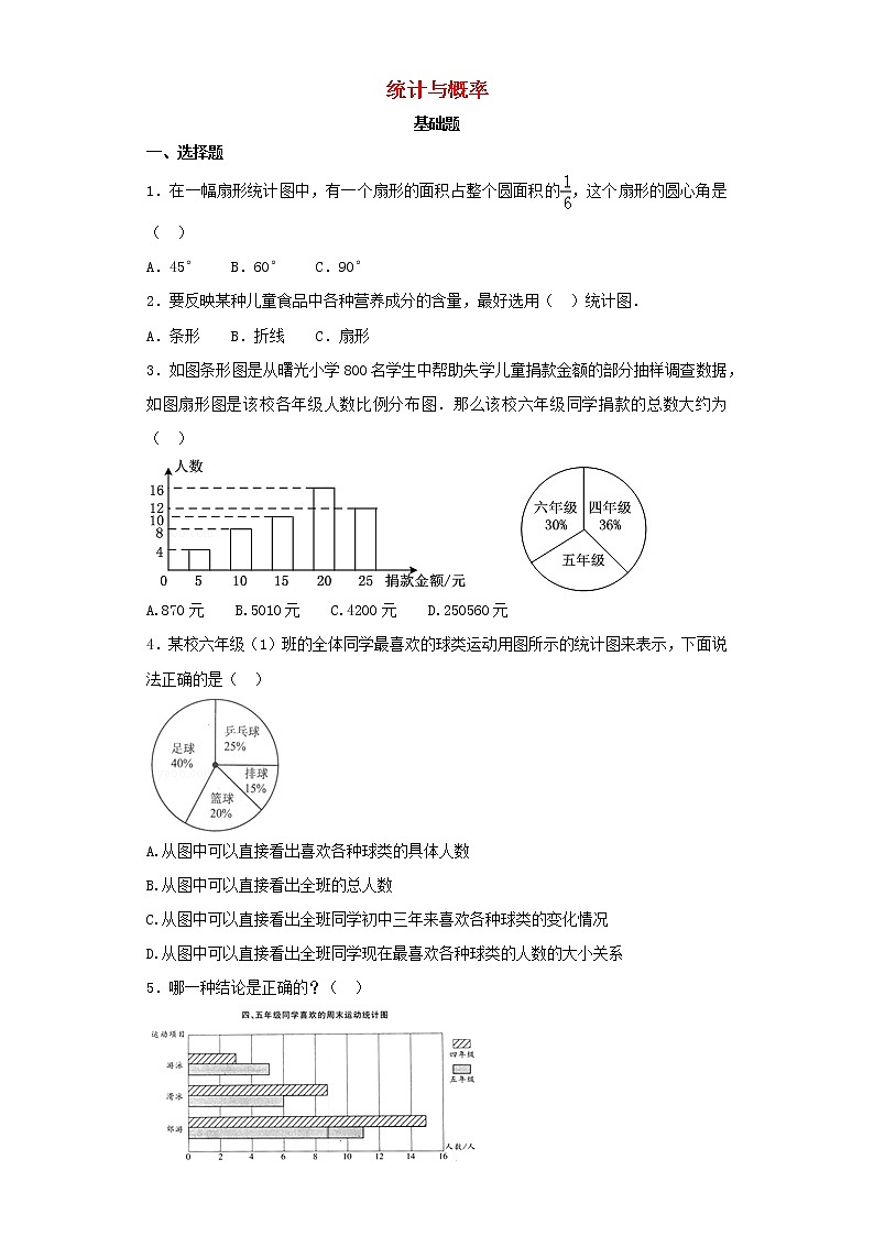 新人教版小升初数学专项复习训练统计与概率统计与概率2含解析01
