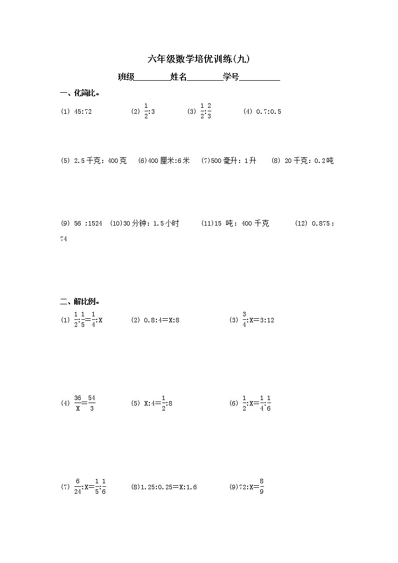 2021年小升初数学培优训练9(全国通用版)无答案第1页