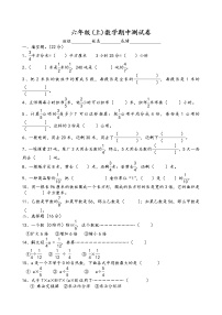 人教版六年级(上)数学期中测试卷 (无答案） (9)