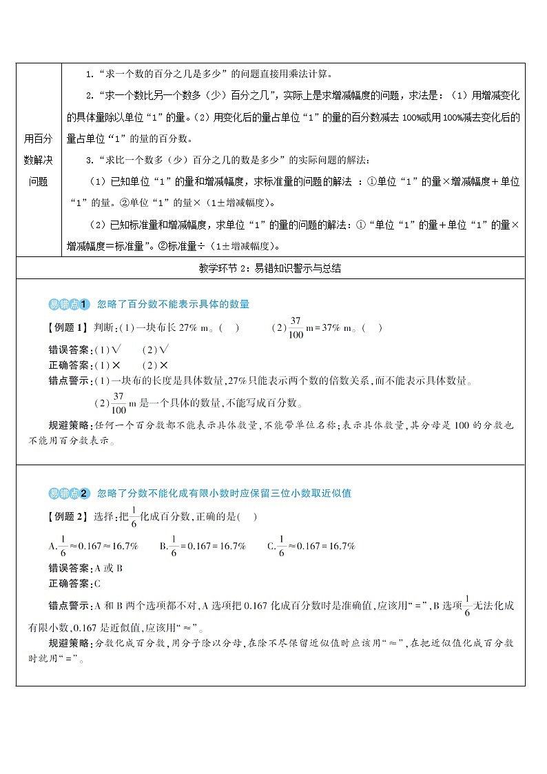 六年级数学上册6百分数一重点单元核心归纳与易错警示导学案新人教版02