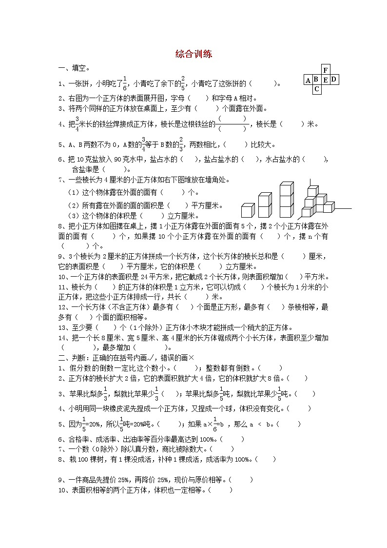 人教版六年级数学下册小升初专项训练：综合训练【1】第1页
