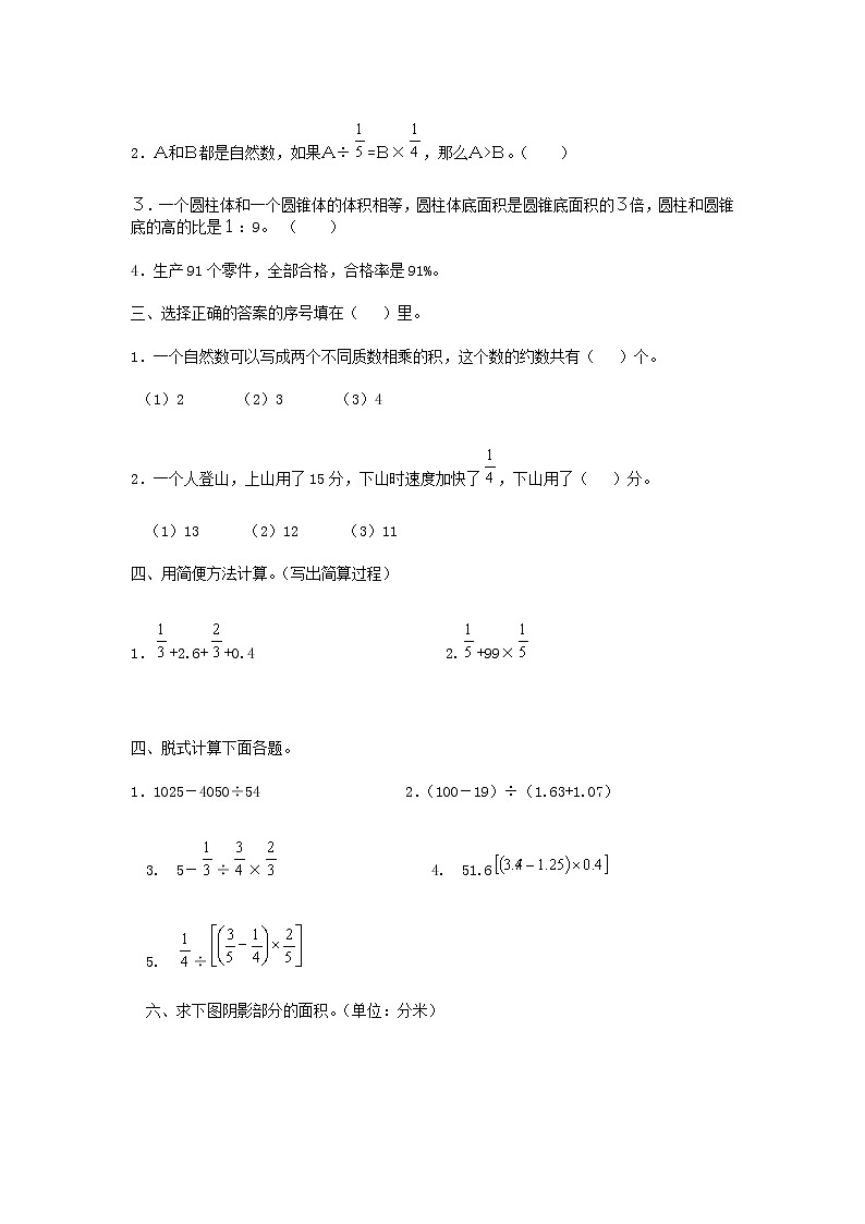 人教版小升初数学毕业测试题（4）第2页