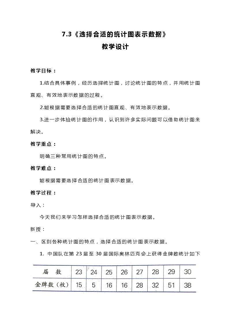 冀教版数学六上7.3《选择合适的统计图表示数据》教案01