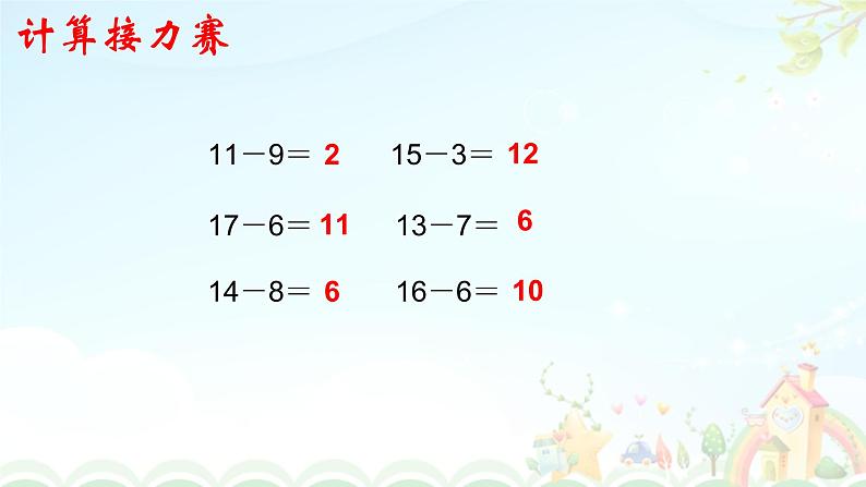 人教版一年级级数学下册 2.7《20以内退位减法的整理与复习》【课件】第2页