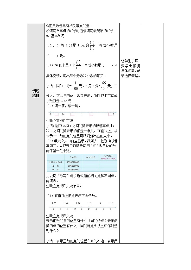 9.1小数的意义和性质、负数、字母表示数整理与复习 教案 五年级数学上册-苏教版02