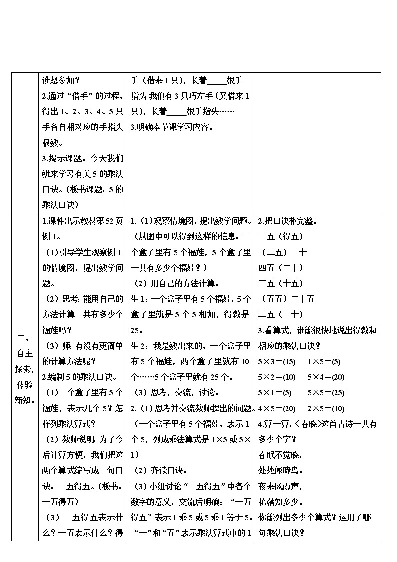 人教版二年级数学上册 第1课时 5的乘法口诀 导学案02