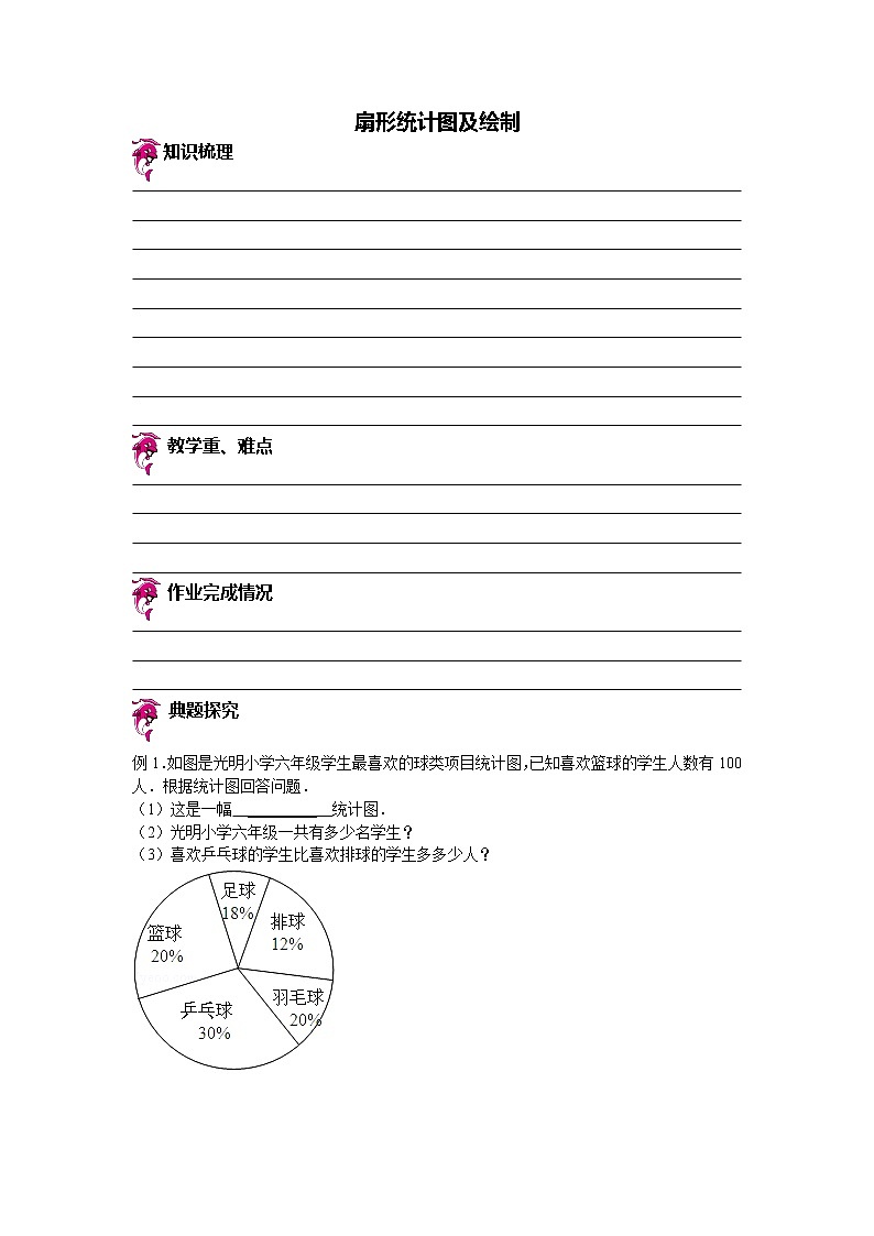 【专项练习】苏教版小学数学专项练习 扇形统计图及绘制 （知识梳理+典例探究+演练方阵+提升精练+跨越导练+无答案）第1页