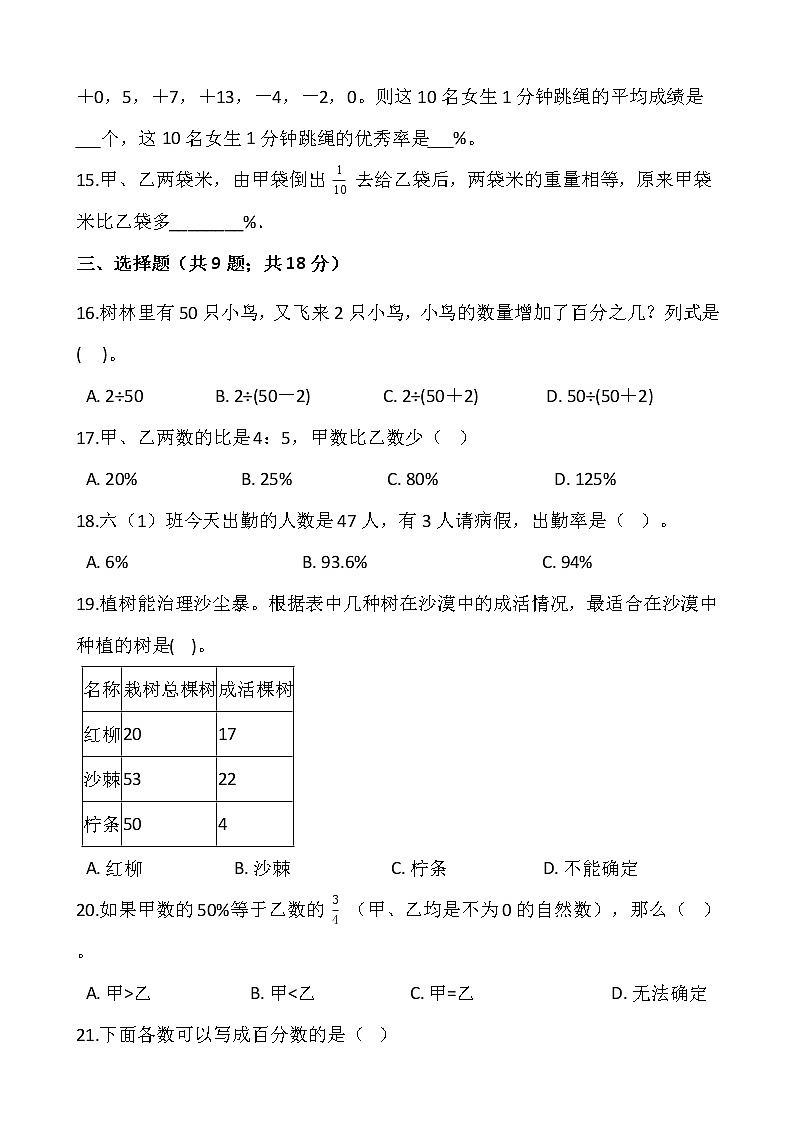 2021-2022学年数学六年级上册第六单元检测卷（一）人教版含答案第2页
