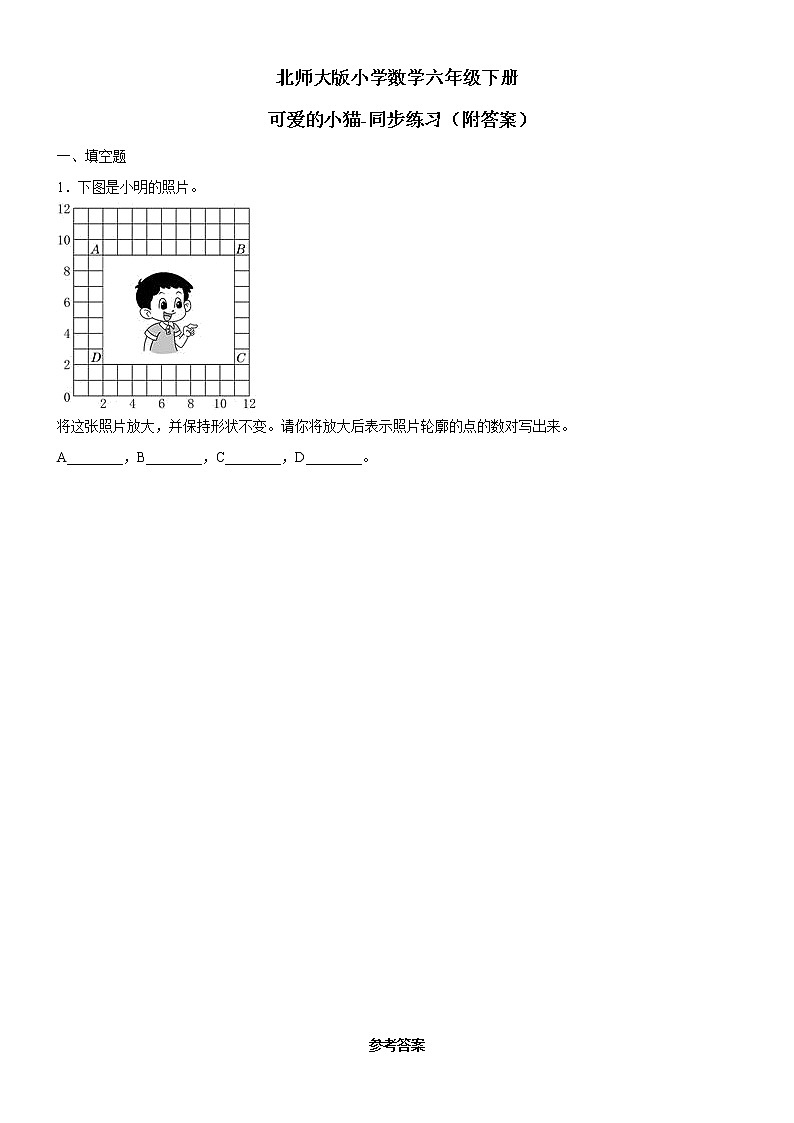 北师大版数学六下  可爱的小猫-同步练习（附答案）第1页