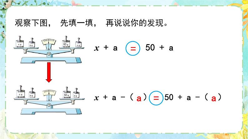 苏教版-五年级下册-数学-第一单元-简易方程-第2课时 等式的性质和解方程（1）课件PPT04