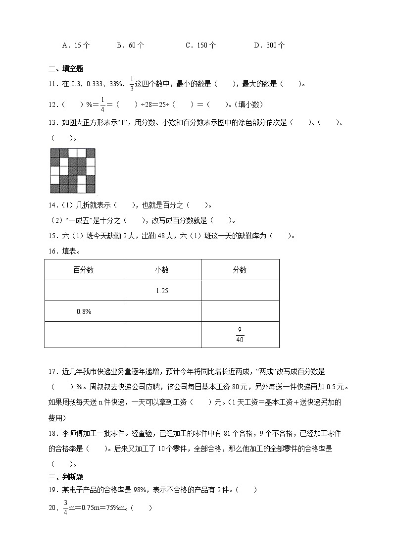 北师大版数学六年级上册第四单元《百分数》单元测试卷（A卷含答案）第2页