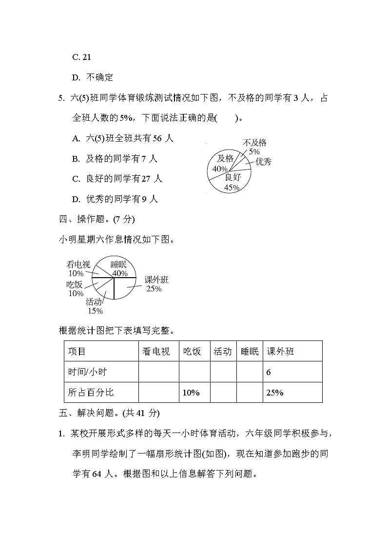 苏教版六年级下册数学 周测培优卷1   扇形统计图的认识和应用03