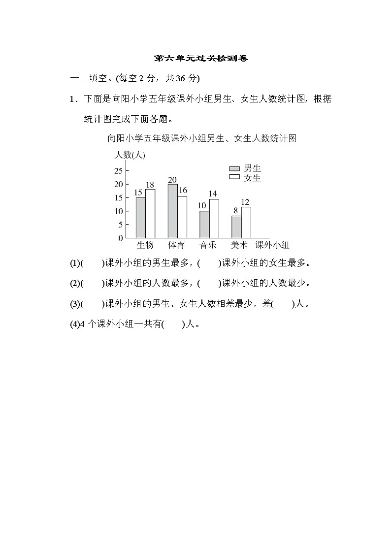 青岛版五年级下册数学 第六单元过关检测卷第1页