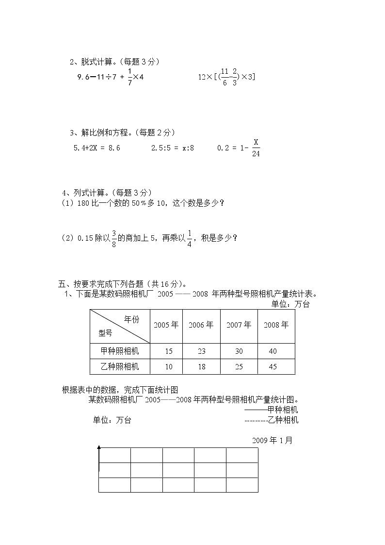 小学六年级数学毕业模拟试题一教研室第3页