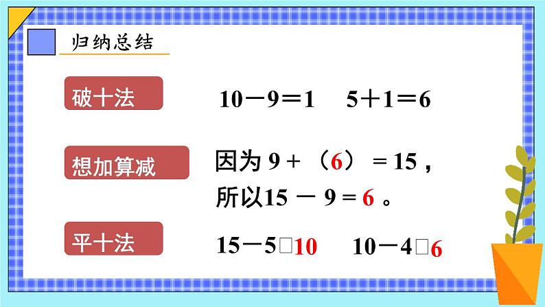 人教版数学一年级下册第二单元20以内的退位减法第一课时十几减9（1）（课件+导学案+教案）07