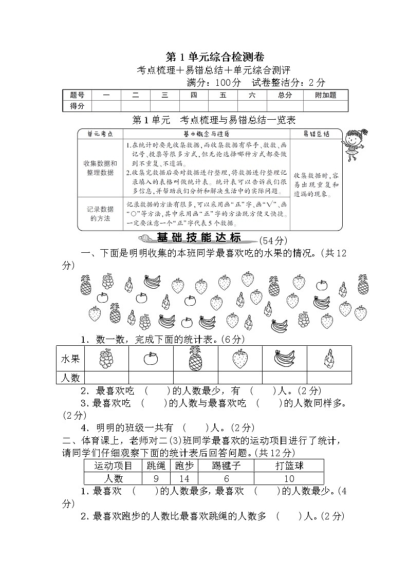 人教数学二下 第1单元综合检测卷+答案+讲解PPT01