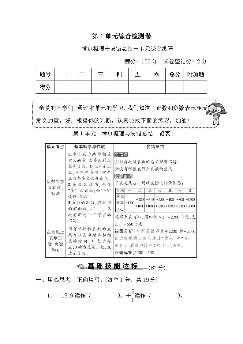 人教数学六下 第1单元综合检测卷+答案+讲解PPT01