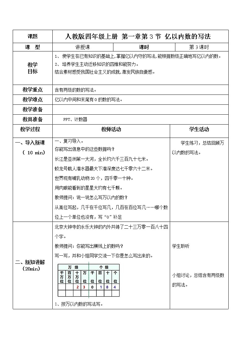 第一单元第三课时《亿以内数的写法》课件+教案+练习01