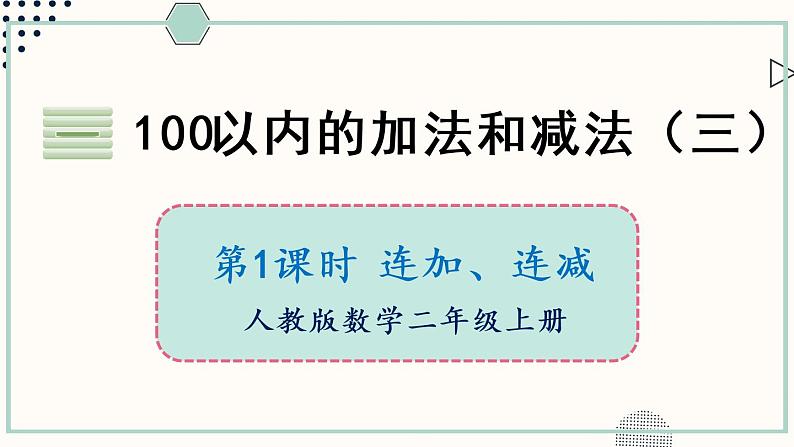 苏教版二年级数学上册 一 100以内的加法和减法（三） 第1课时 连加、连减 课件01