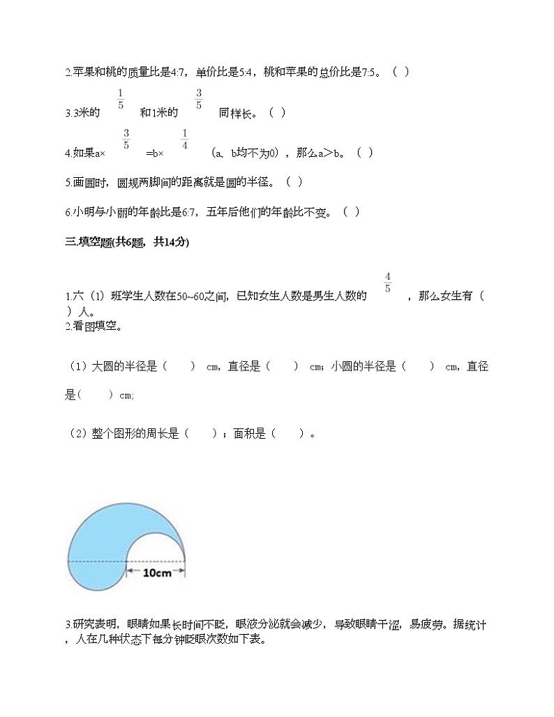 人教版六年级上册数学期末测试卷附答案（典型题）第2页