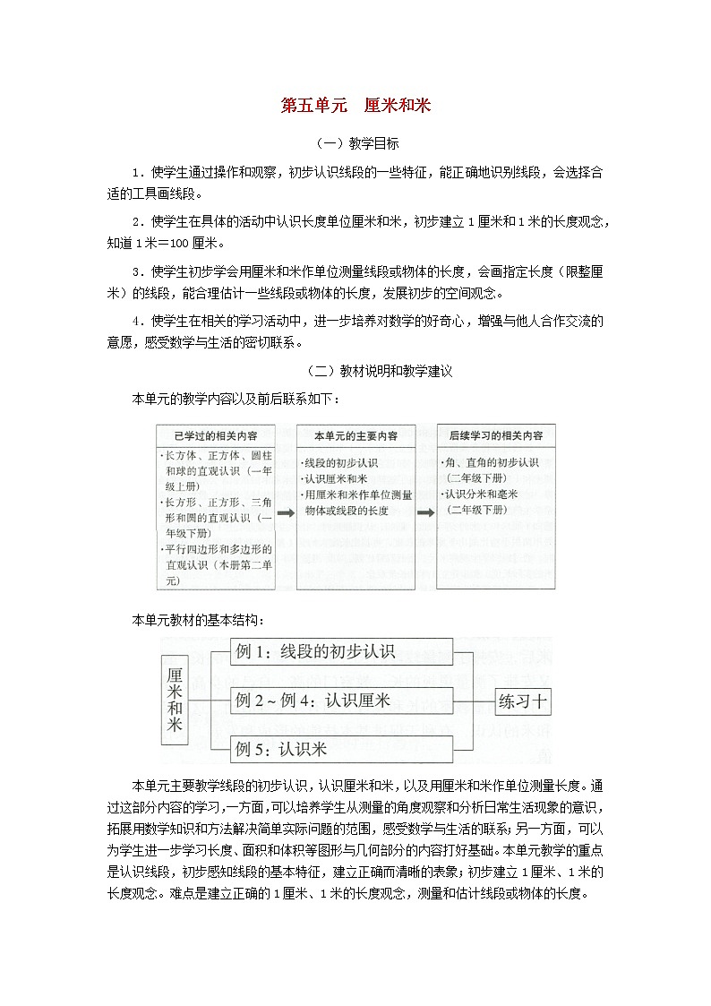 二年级数学上册第五单元厘米和米教材分析苏教版教案第1页