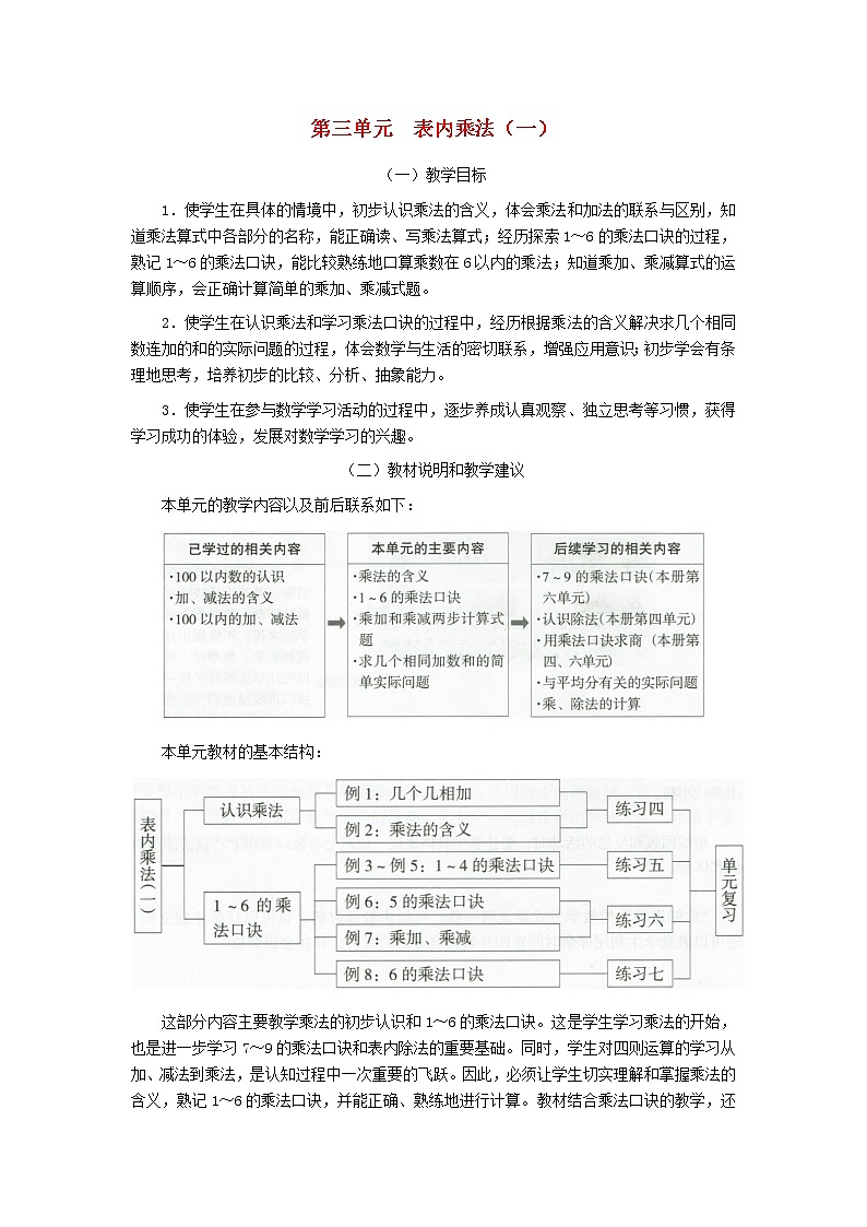 二年级数学上册第三单元表内乘法一教材分析苏教版教案第1页