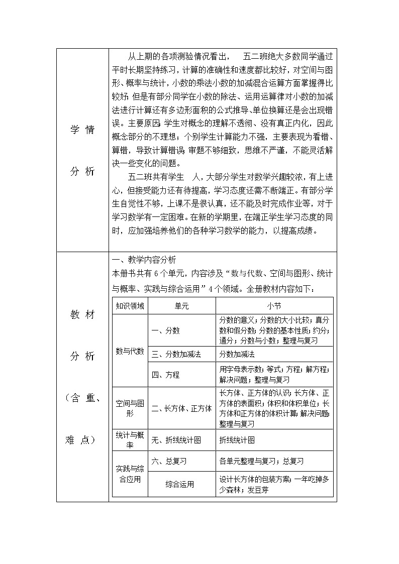 西师大版数学五年级下册教学计划及教学进度安排第2页
