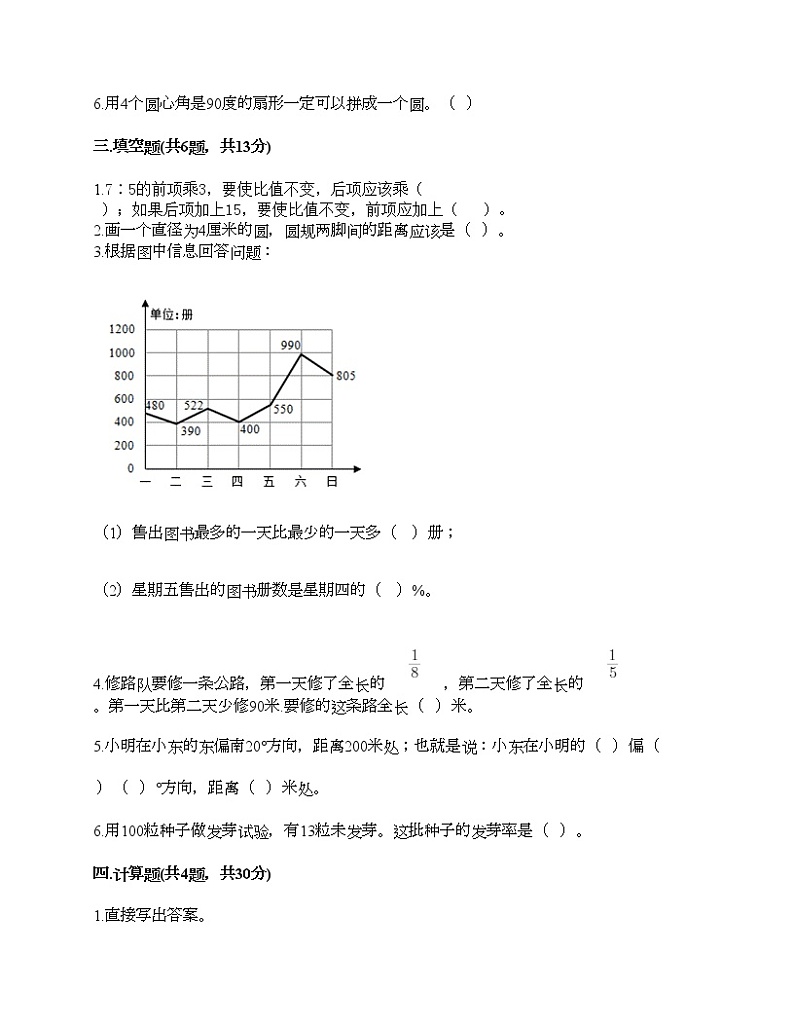 人教版六年级上册数学期末测试卷带精品答案第2页