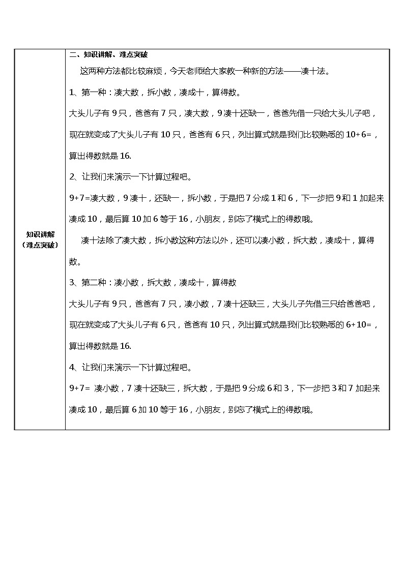 人教版一年级数学上册 8.1 9加几——凑十法教案第2页
