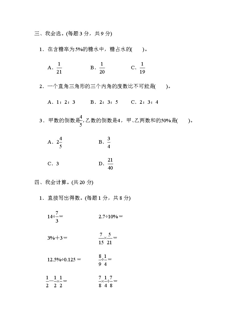 人教数学六上  重难点突破卷2 分数、比、百分数的综合应用第2页