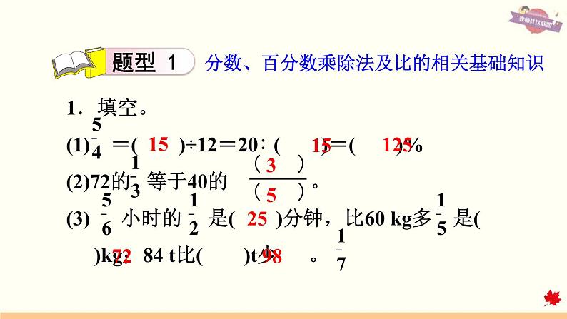 人教版数学六年级上册 期末总复习习题课件 9.1数与代数第3页