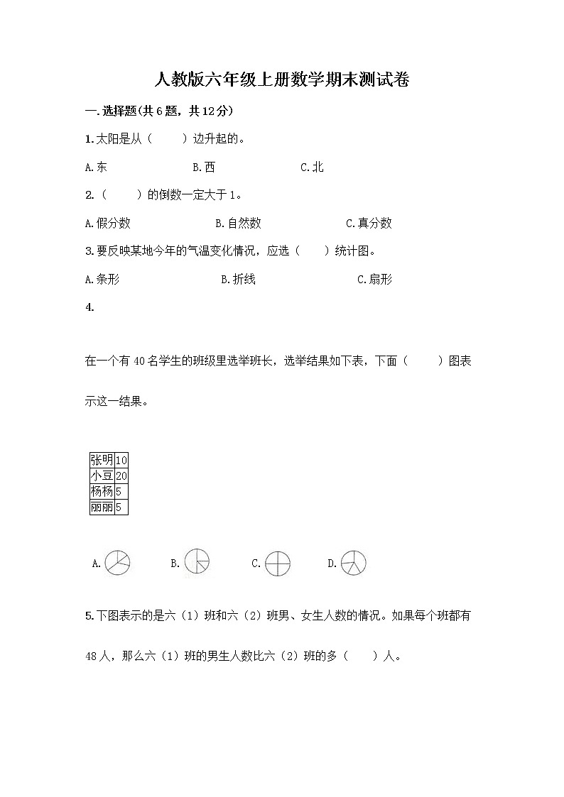 人教版六年级上册数学期末测试卷 (14)第1页
