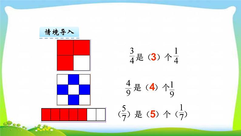 新人教版五年级数学下册6.1同分母分数加、减法完美课件PPT第4页