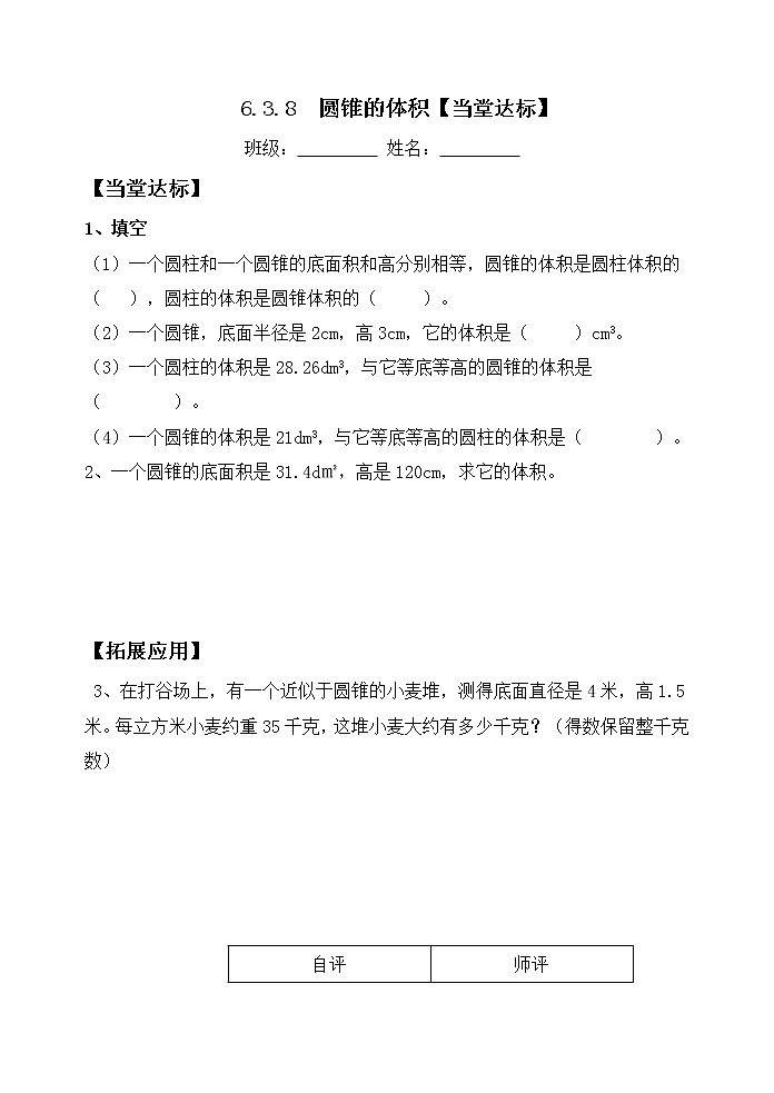 6.3.8圆锥的体积【当堂达标题】第1页