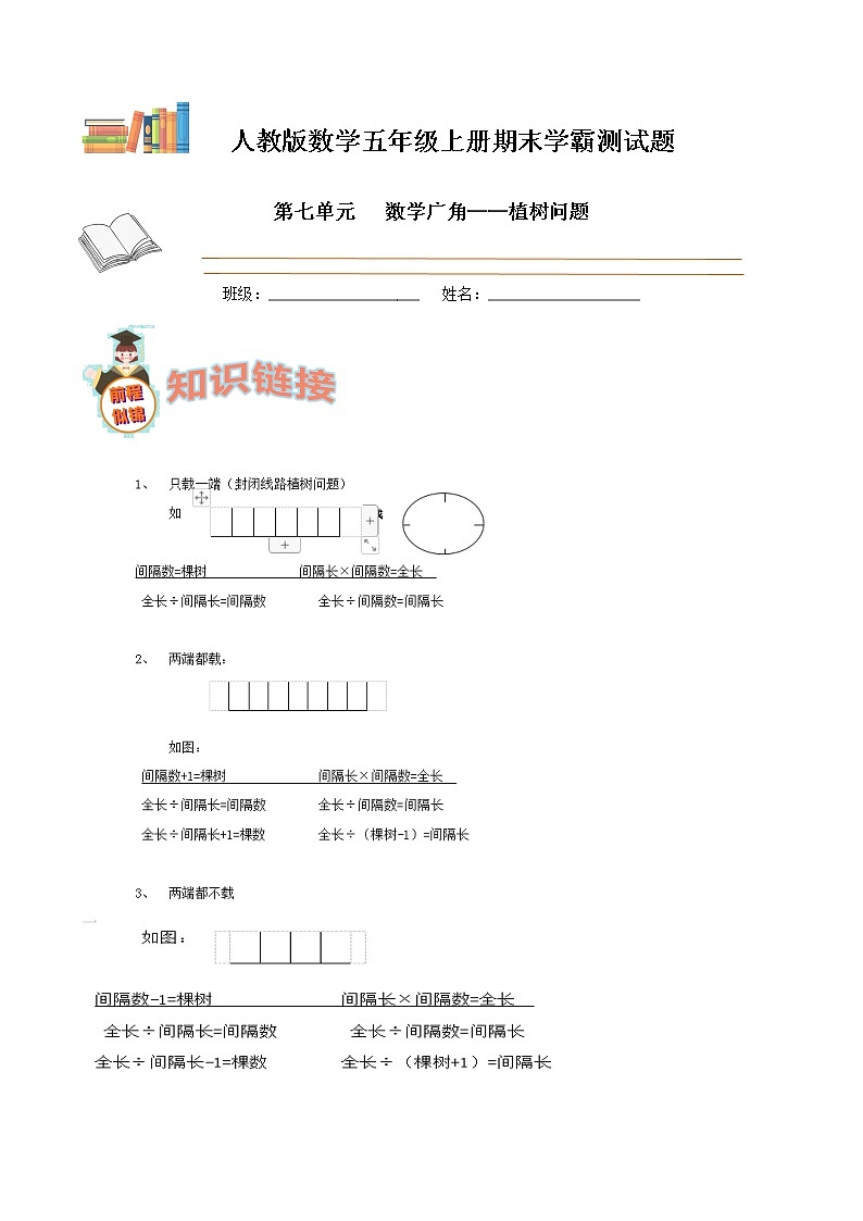 期末备考宝典：人教版数学五上第七单元数学广角——植树问题知识点+试题（原卷版+解析版）01