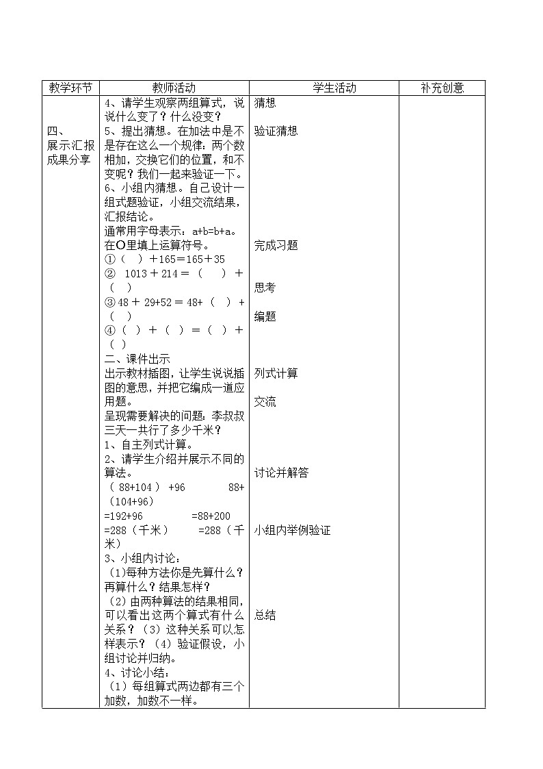 人教版数学四年级下册《加法运算定律》教案第2页