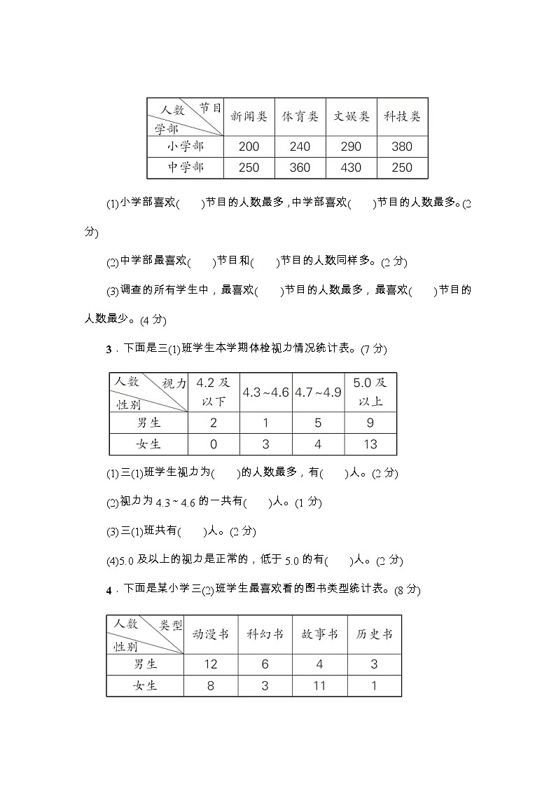 人教版三年级数学下册第3单元综合训练+答案（可直接打印）02