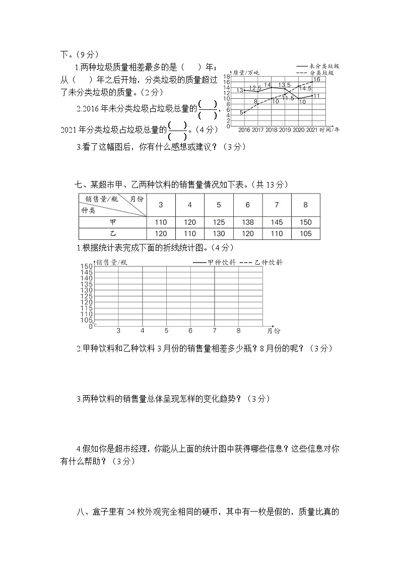 人教版五年级下册-第7、8单元阶段性综合复习+答案（可直接打印） 试卷03