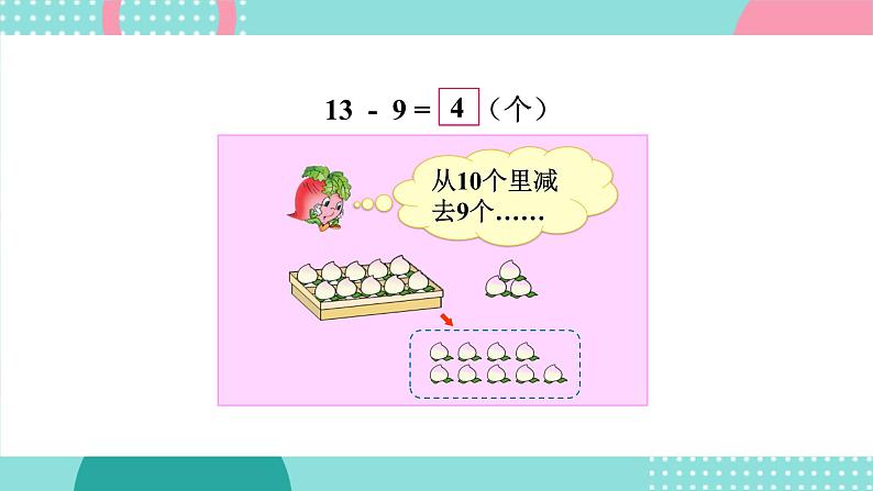 苏教版一年级下册-20以内的退位减法-第1课时 十几减9课件PPT第4页