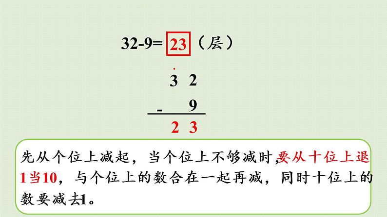 西师大版一年级数学下册 七 100以内的加法和减法 第7课时  两位数减两位数的退位减法 课件05