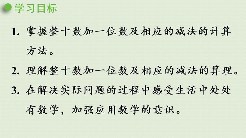 人教版一年级数学下册 4 100以内数的认识 第7课时  整十数加一位数及相应的减法 课件第2页