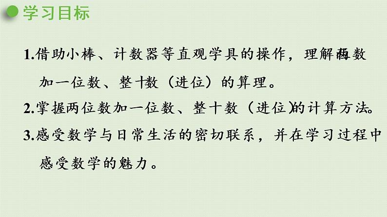 人教版一年级数学下册 6 100以内的加法和减法（一）两位数加一位数整十数 第2课时  两位数加一位数 课件第2页