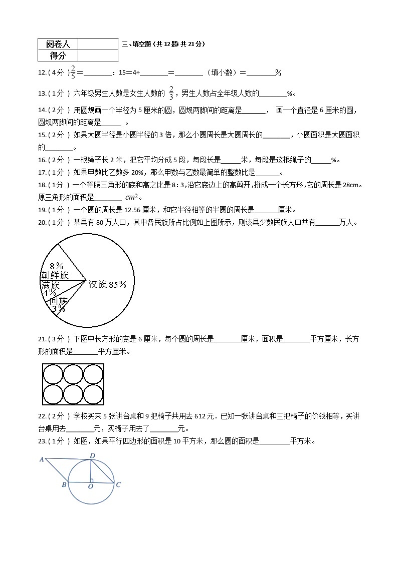 2021—2022学年人教版六年级数学上册期末测试第2页
