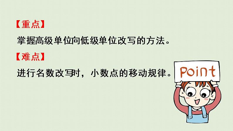 人教版四年级数学下册 4-4-2 高级单位的数改写成低级单位的数 课件第3页