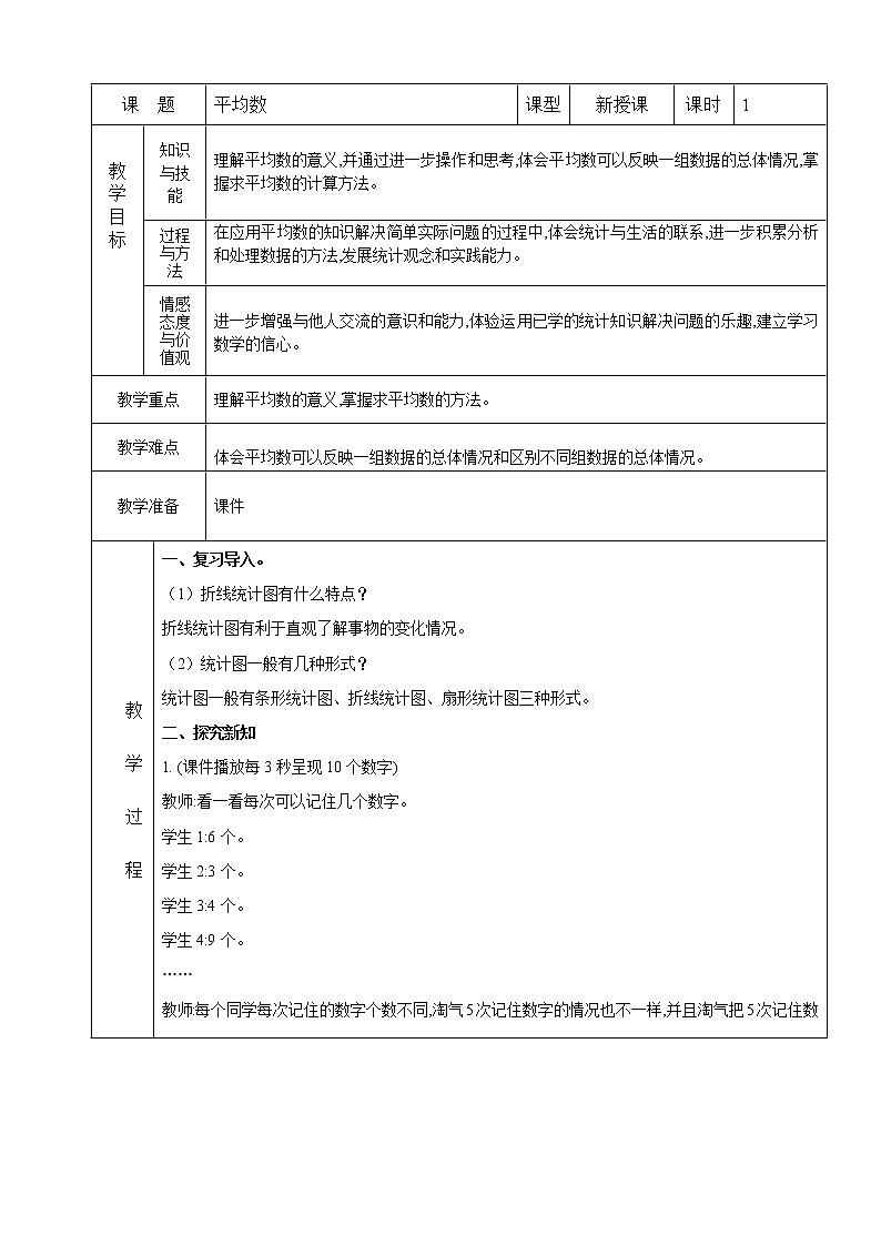 北师大版数学四下6.4 平均数的意义ppt课件+教案+同步练习01