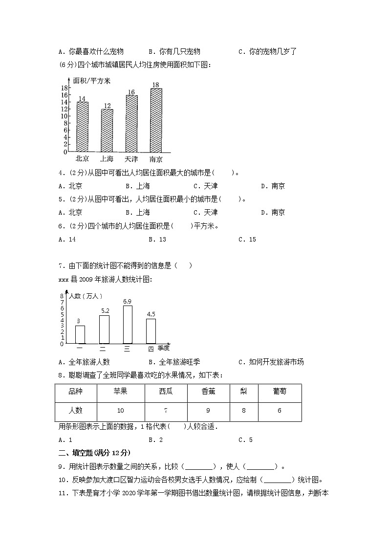 【单元测试】四年级上册数学单元测试-第七单元  条形统计图（基础卷）  人教版（含答案）02
