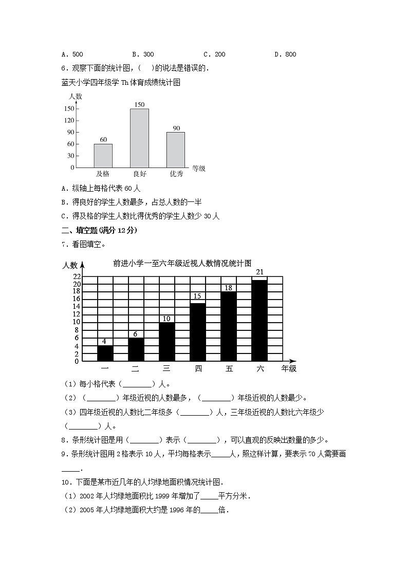 【单元测试】四年级上册数学单元测试-第七单元  条形统计图（培优卷）  人教版（含答案）02